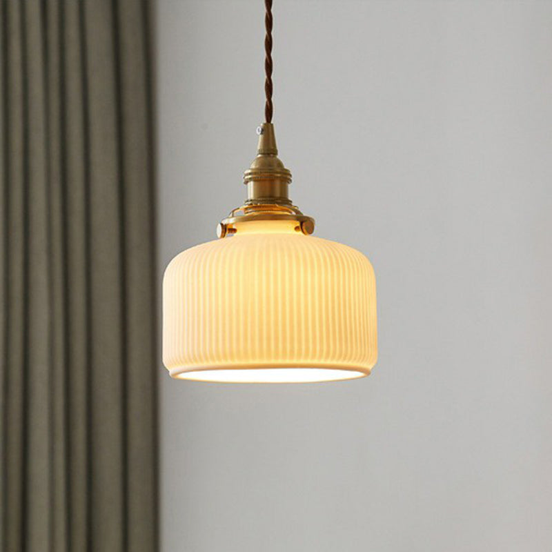 Brooklyn - Retro Style Rounded Drum Suspension Lighting 1Â Head Ceramic Pendant Ceiling Light In