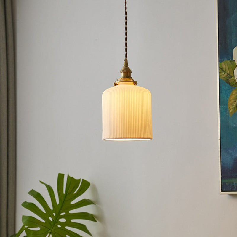 Brooklyn - Retro Style Rounded Drum Suspension Lighting 1Â Head Ceramic Pendant Ceiling Light In