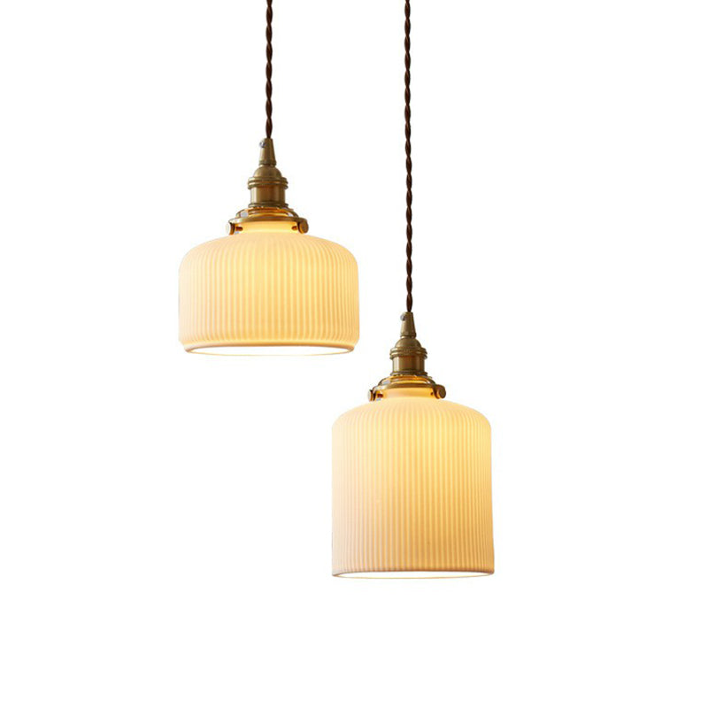 Brooklyn - Retro Style Rounded Drum Suspension Lighting 1Â Head Ceramic Pendant Ceiling Light In