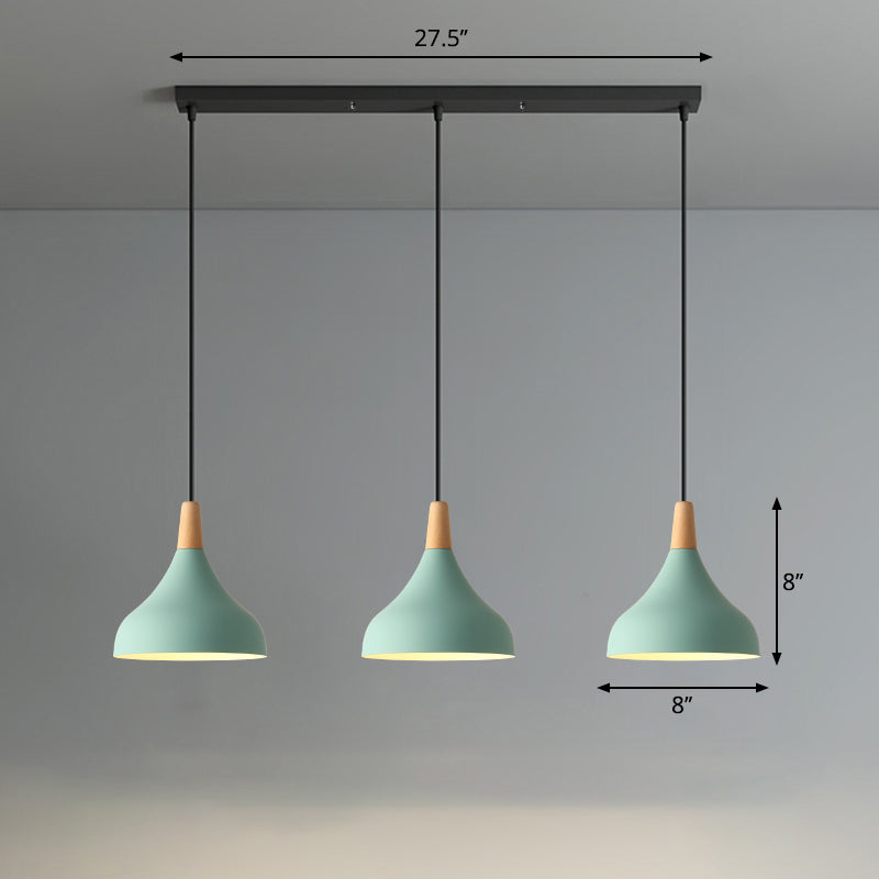 Salm - Swell Shape Pendant Light Macaron Metal 3 - Head Multi Hanging Fixture With Wood Tip