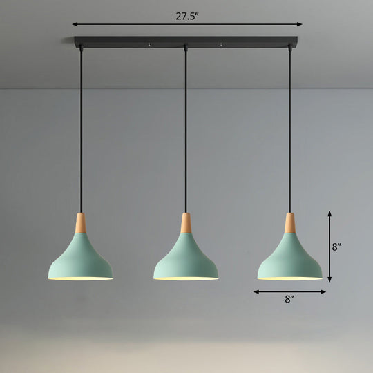 Salm - Swell Shape Pendant Light Macaron Metal 3 - Head Multi Hanging Fixture With Wood Tip