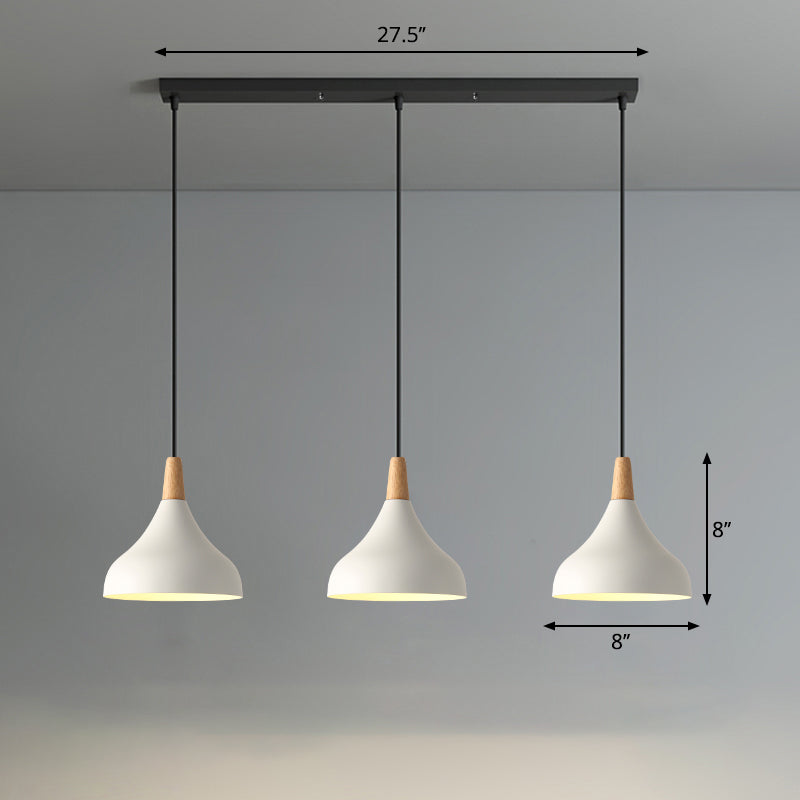 Salm - Swell Shape Pendant Light Macaron Metal 3 - Head Multi Hanging Fixture With Wood Tip