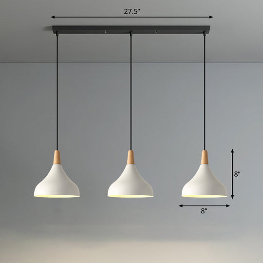 Salm - Swell Shape Pendant Light Macaron Metal 3 - Head Multi Hanging Fixture With Wood Tip