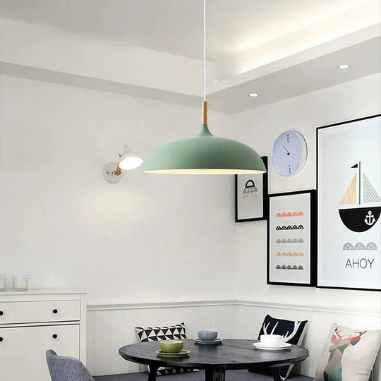 Pendant Light 35Cm Diameter Matte Aluminum Lampshade 10Cm Iron Base Solid Wood Accessories 1.2 M