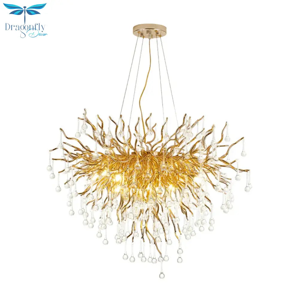 23.5’/31.5’ W Clear Crystal Raindrop Hanging Chandelier Rustic 8/10 Lights Gold Ceiling Lamp