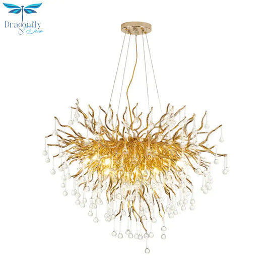 23.5’/31.5’ W Clear Crystal Raindrop Hanging Chandelier Rustic 8/10 Lights Gold Ceiling Lamp