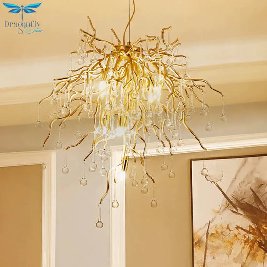 23.5’/31.5’ W Clear Crystal Raindrop Hanging Chandelier Rustic 8/10 Lights Gold Ceiling Lamp
