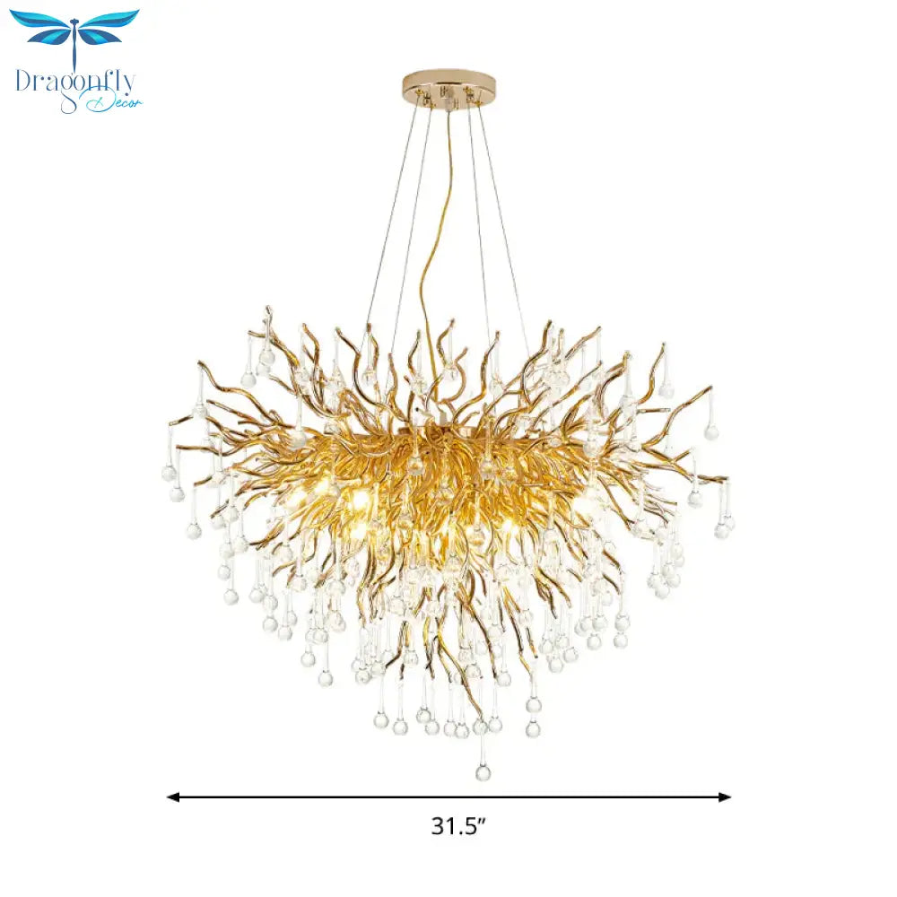 23.5’/31.5’ W Clear Crystal Raindrop Hanging Chandelier Rustic 8/10 Lights Gold Ceiling Lamp