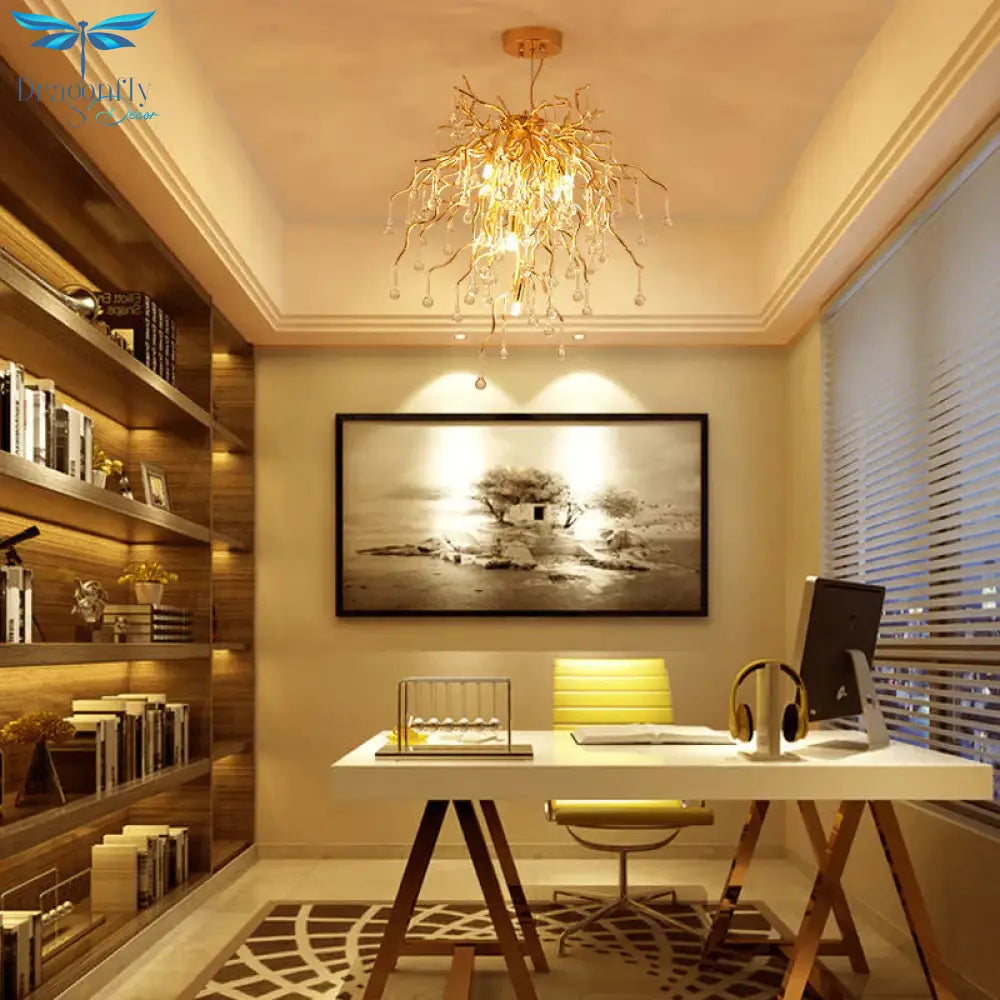 23.5’/31.5’ W Clear Crystal Raindrop Hanging Chandelier Rustic 8/10 Lights Gold Ceiling Lamp