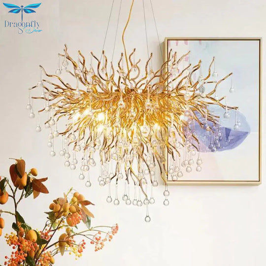 23.5’/31.5’ W Clear Crystal Raindrop Hanging Chandelier Rustic 8/10 Lights Gold Ceiling Lamp