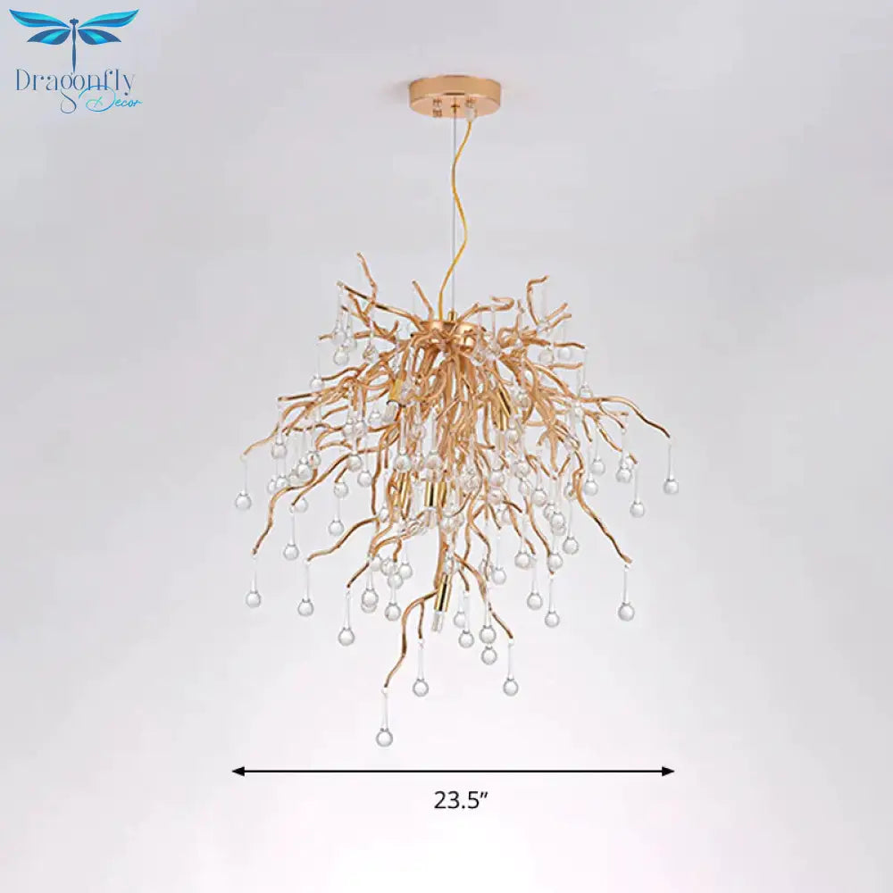 23.5’/31.5’ W Clear Crystal Raindrop Hanging Chandelier Rustic 8/10 Lights Gold Ceiling Lamp