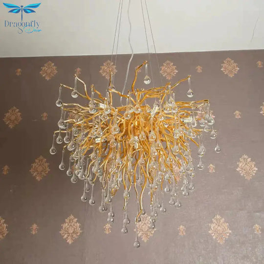 23.5’/31.5’ W Clear Crystal Raindrop Hanging Chandelier Rustic 8/10 Lights Gold Ceiling Lamp
