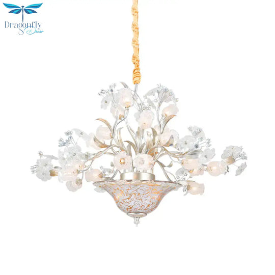 23 Bulbs Metal Chandelier Lamp Countryside Silver Blossom Living Room Led Pendant Lighting Fixture