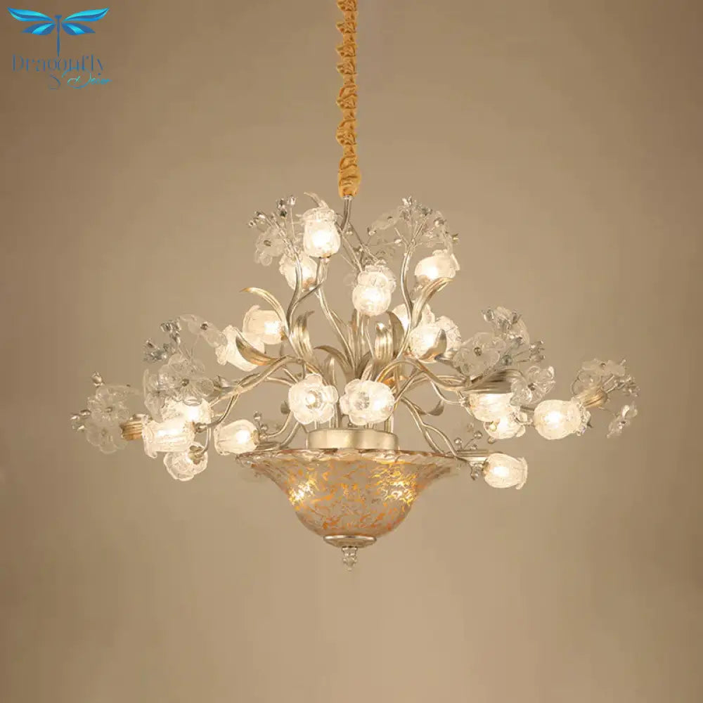 23 Bulbs Metal Chandelier Lamp Countryside Silver Blossom Living Room Led Pendant Lighting Fixture