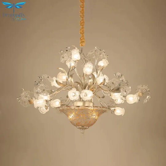 23 Bulbs Metal Chandelier Lamp Countryside Silver Blossom Living Room Led Pendant Lighting Fixture