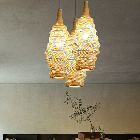 Bailey - Bamboo Cage Pendant Light Fixture Asia 1 - Head Wood Suspension Lighting For Restaurant