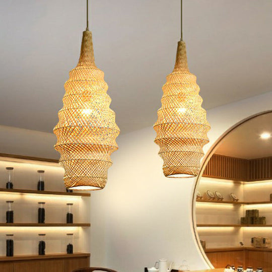 Bailey - Bamboo Cage Pendant Light Fixture Asia 1 - Head Wood Suspension Lighting For Restaurant