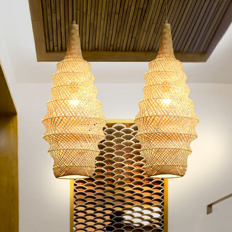 Bailey - Bamboo Cage Pendant Light Fixture Asia 1 - Head Wood Suspension Lighting For Restaurant