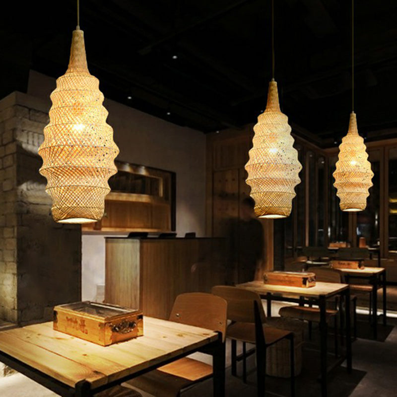 Bailey - Bamboo Cage Pendant Light Fixture Asia 1 - Head Wood Suspension Lighting For Restaurant