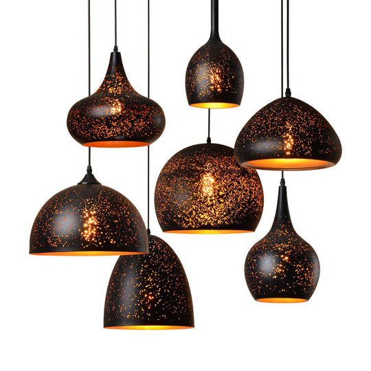 Nora - Retro Hollow - Out Metal Pendant Lighting 1 - Light Black Finish Suspension Light For