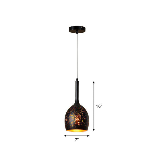 Nora - Retro Hollow - Out Metal Pendant Lighting 1 - Light Black Finish Suspension Light For
