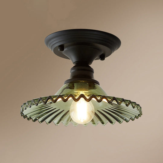 Panalope - Vintage Glass Radial Mini Ceiling Lighting: 1 - Light Balcony Semi Flush Green