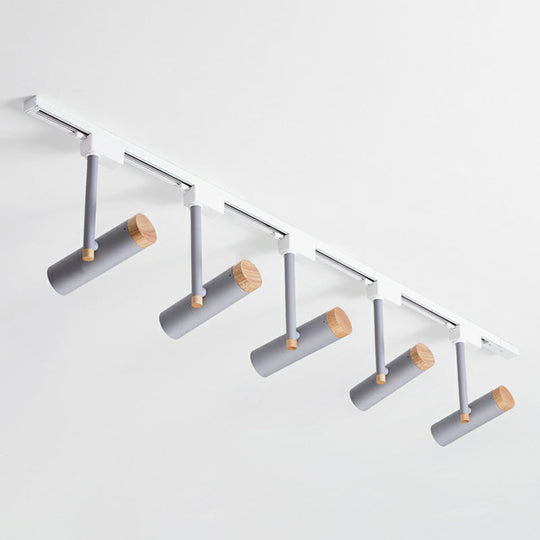 Nordic Tubular Metallic Spotlight With Wood Cap 5 / Grey Ceiling Lamp