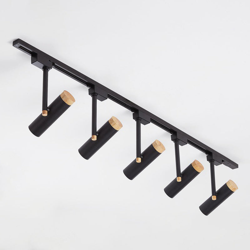 Nordic Tubular Metallic Spotlight With Wood Cap 5 / Black Ceiling Lamp