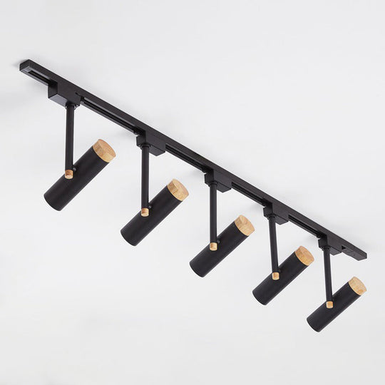 Nordic Tubular Metallic Spotlight With Wood Cap 5 / Black Ceiling Lamp