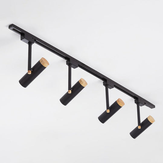 Nordic Tubular Metallic Spotlight With Wood Cap 4 / Black Ceiling Lamp