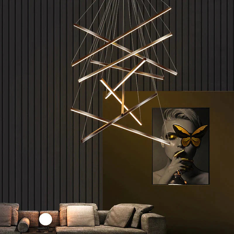 Modern Black Stair Chandelier Simple Modern Duplex Building High - Rise Empty Living Dining Room