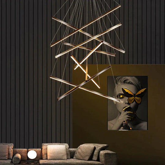 Modern Black Stair Chandelier Simple Modern Duplex Building High - Rise Empty Living Dining Room