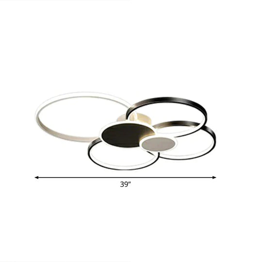Metal Circular Flush Ceiling Light Modern LED Flush Mounted Lamp for Living Room - Black - 39" - Remote Control Stepless Dimming - Clearhalo - 'Ceiling Lights' - 'Close To Ceiling Lights' - 'Close to ceiling' - 'Flush mount' - Lighting' - 2327922
