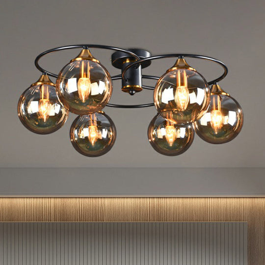 Black And Brass Postmodern Semi - Flush Chandelier With Glass Ball Shade For Ceiling Lighting Lamp