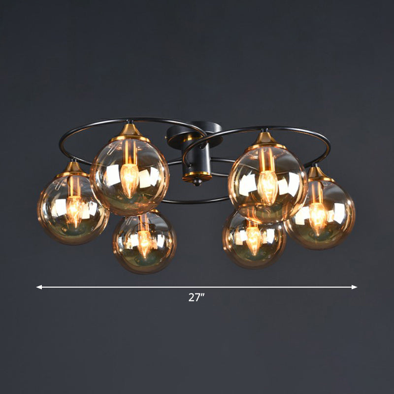 Black And Brass Postmodern Semi - Flush Chandelier With Glass Ball Shade For Ceiling Lighting 6 /