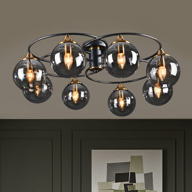 Black And Brass Postmodern Semi - Flush Chandelier With Glass Ball Shade For Ceiling Lighting Lamp