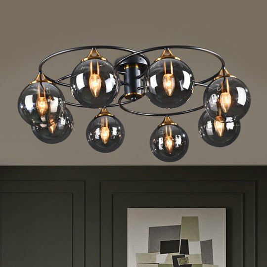 Black And Brass Postmodern Semi - Flush Chandelier With Glass Ball Shade For Ceiling Lighting Lamp