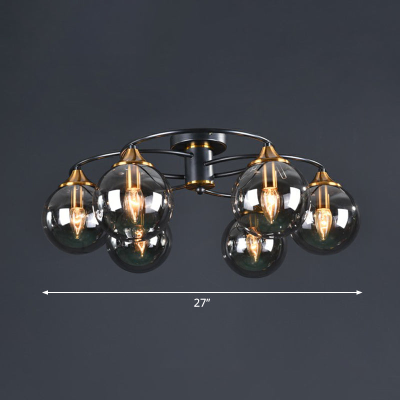 Black And Brass Postmodern Semi - Flush Chandelier With Glass Ball Shade For Ceiling Lighting 6 /