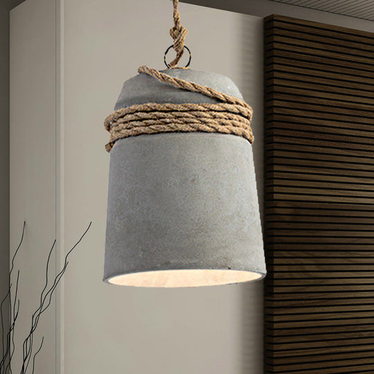 Industrial Style Cement Black/Gray/Beige Finish Pendant Light With Rope Lighting