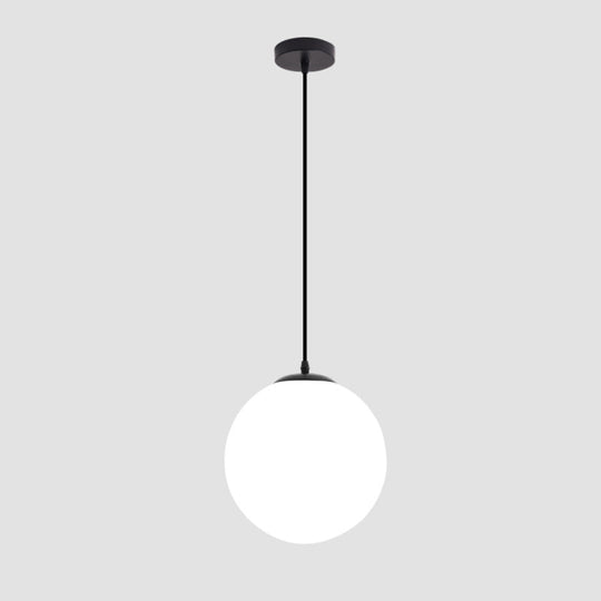 Sophia - Cream Sphere Restaurant Pendant Light Glass 1 Head Simple Ceiling Hang Lamp In Black / 5
