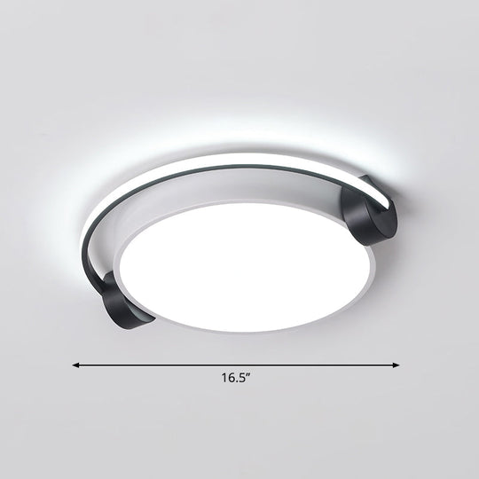 Nordic Acrylic Black - White Flush Mounted Light For Dorm Room - Ceiling Lamp With Figure Wearing