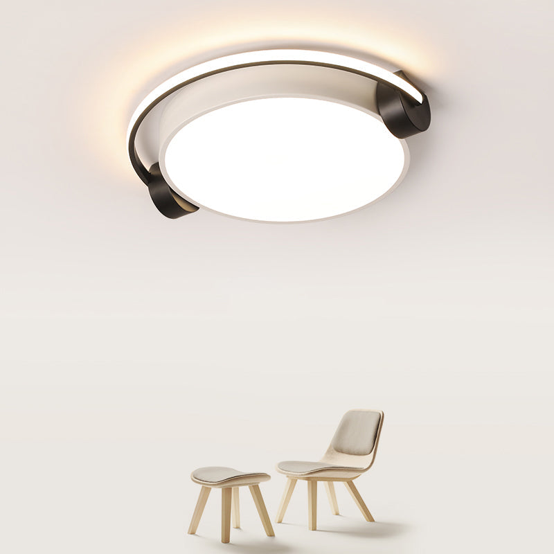 Nordic Acrylic Black - White Flush Mounted Light For Dorm Room - Ceiling Lamp With Figure Wearing