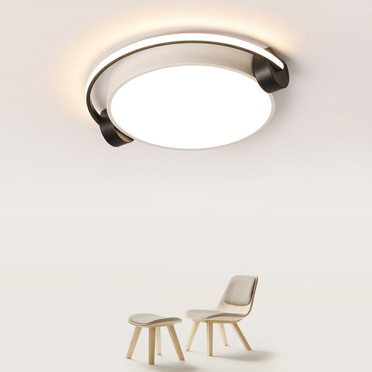 Nordic Acrylic Black - White Flush Mounted Light For Dorm Room - Ceiling Lamp With Figure Wearing