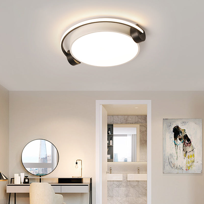Nordic Acrylic Black - White Flush Mounted Light For Dorm Room - Ceiling Lamp With Figure Wearing