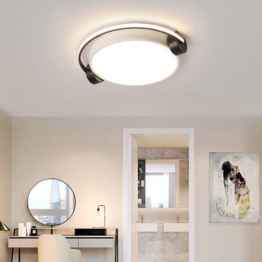 Nordic Acrylic Black - White Flush Mounted Light For Dorm Room - Ceiling Lamp With Figure Wearing