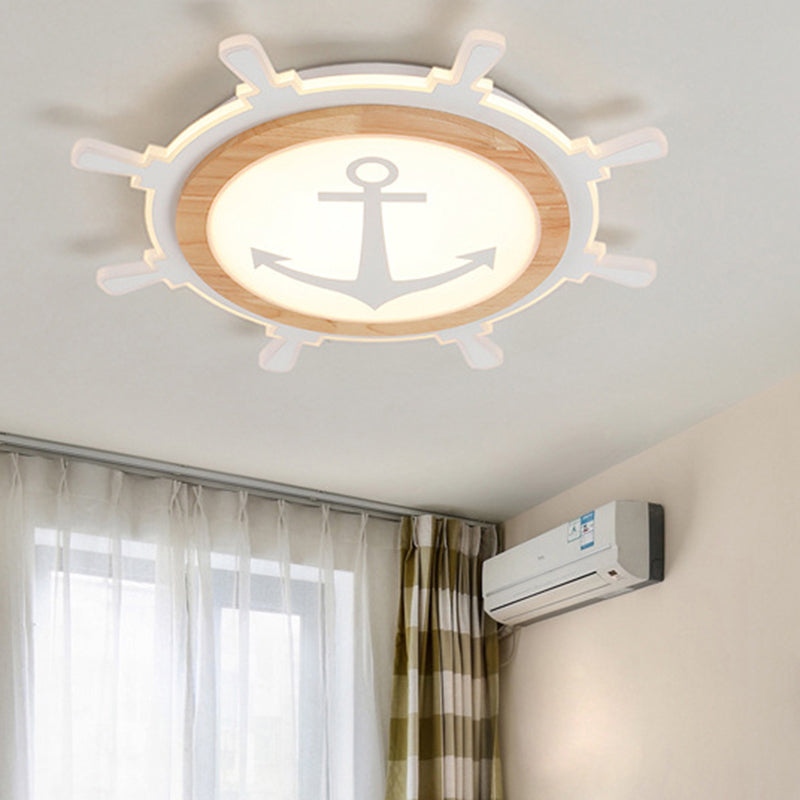 Kids Room Led Flush Mount With Creative Acrylic Light And Nautical Theme In Wood Finish - Ceiling /