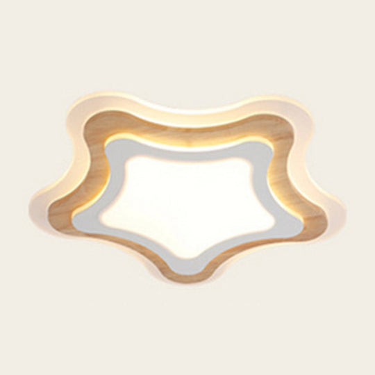Kids Room Led Flush Mount With Creative Acrylic Light And Nautical Theme In Wood Finish - Ceiling
