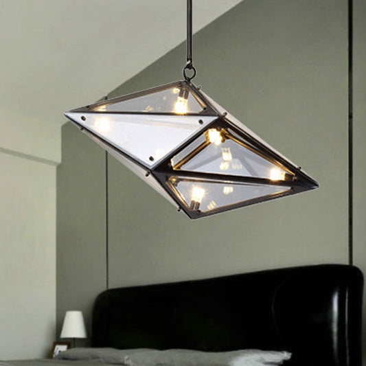 Florence - Modernist Amber/Smoke Glass Pendant Lamp | Horizontal/Vertical Diamond Smoke Gray / 23.5