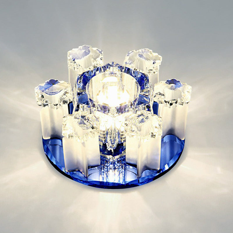 Crystal Block Led Hallway Flush - Mount Light Fixture - Modernism Floral Ceiling Flush Blue