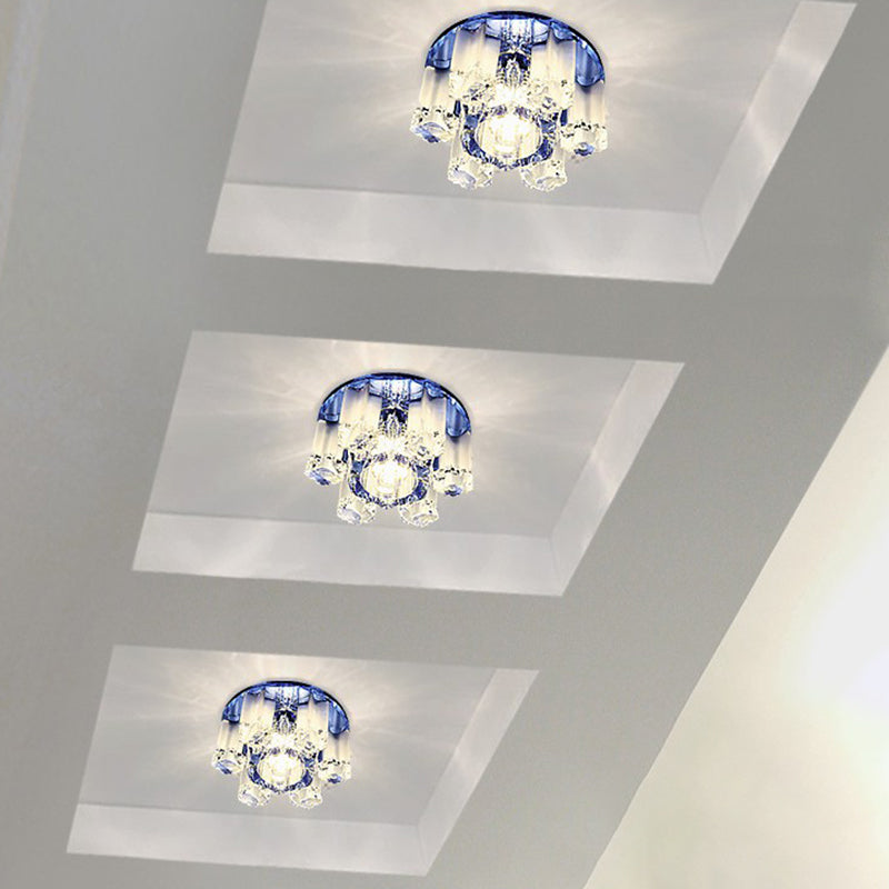 Crystal Block Led Hallway Flush - Mount Light Fixture - Modernism Floral Ceiling Flush